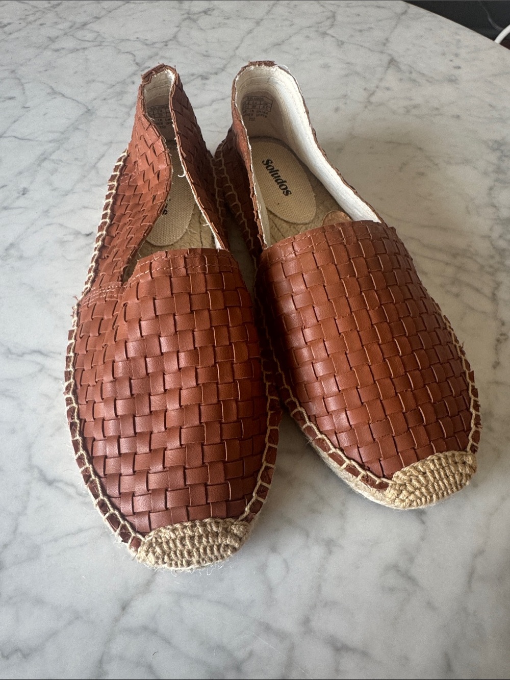 Soludos Brown Woven Leather Slip-On Espadrilles